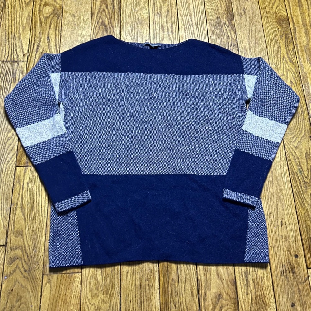 Vince Navy Grey Color Block Wool Cashmere Boat Neck Sweater XS
